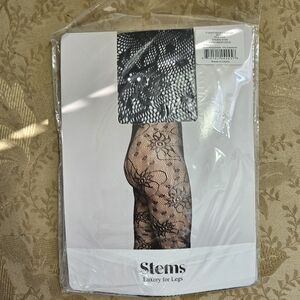 NWT Stems Luxury For Legs Floral Fishnet Black Lace Leggings